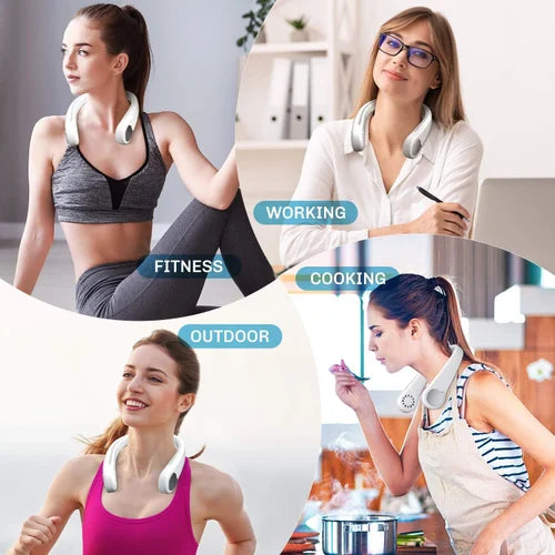 Portable Neck Fan – Bladeless, Rechargeable, Hands-Free Cooling Fan with 3 Speeds, Quiet & Lightweight for Travel, Outdoor & Office