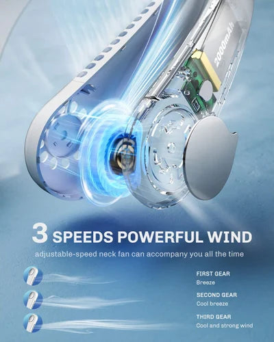 Portable Neck Fan – Bladeless, Rechargeable, Hands-Free Cooling Fan with 3 Speeds, Quiet & Lightweight for Travel, Outdoor & Office